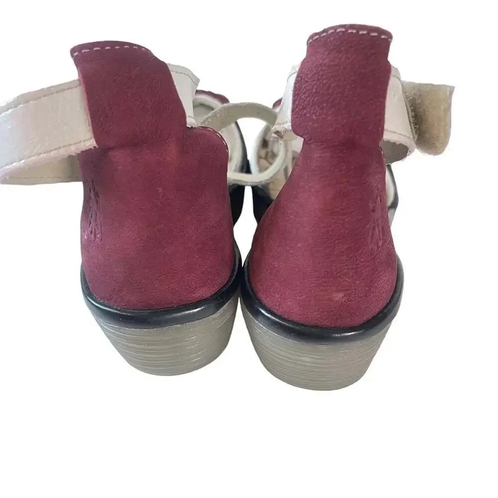 Fly London Womens Ynes Wedge Sandals Perforated Leather Comfort EU 37
